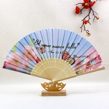 

Custom Personalized logo Hand Folding Elegant Silk Hand Fan Wedding& Party Decoration Favors 20kinds colors