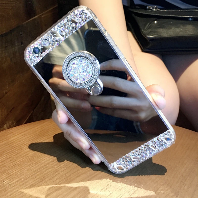 Cermin PC Handphone Meliputi Aksesori untuk Iphone X 8 8 Ditambah 7 7 Ditambah 6 6 s 6 Ditambah Mewah Berlian Wanita CHAOLIDA Ponsel Kembali Covers