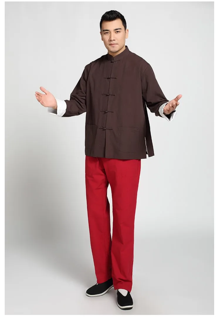 Мужская Осенняя Новая двухслойная однотонная куртка с длинными рукавами хлопок традиционное китайское пальто кунг-фу форма Тай Чи YZT082305
