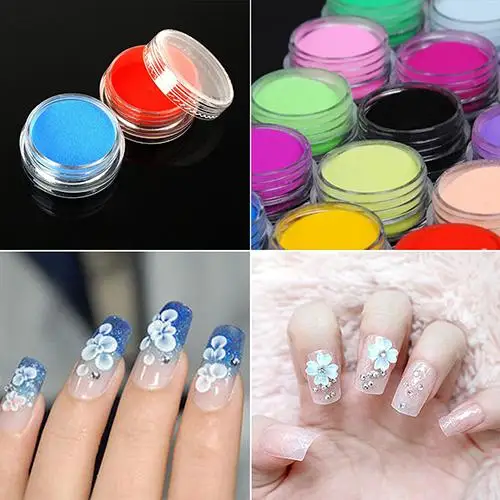 

12 Mixed Colors Acrylic Nail Art Tips UV Gel Powder Dust 3D DIY Decoration Set Nail Art
