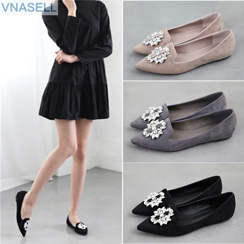 

2019 new Korean version of the flat with a single pointed diamond buckle flat comfortable large women's shoes small size shoes