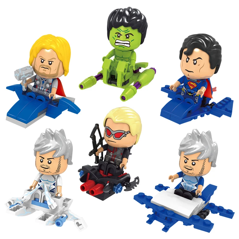 

Q Version Big Head Avengers Hulk Thor Hawkeye Action Figure Super Heroes Building Blocks Marvel Bricks Single Sale Children Toys
