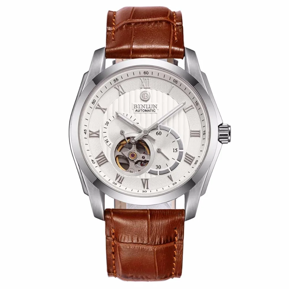 

BINLUN Men's 21 Jewel Mechanical Automatic Movement Watch Water Resistant Brown Black Genuine Leather Straps Watches for Mens