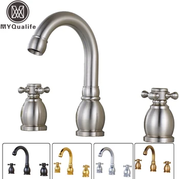 

Widespread Basin Faucet Dual Handle Bathroom Sink Mixer Tap Tub Sink Mixer Faucet Deck Mounted 3 Holes Hot Cold Faucet