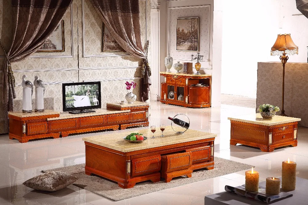 antique wooden living room set coffee table+end table+console table+TV stand made in China furniture