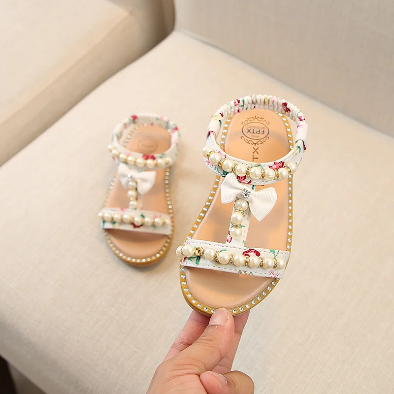 Crianças da Criança do Bebê das Meninas do Verão Sandálias para Meninas Sandálias de Praia Pérola Beading Rosa Plana Princesa 1 2 3 4 5 6 Anos Velho Novo 5 High Quality Mamãe e Bebê