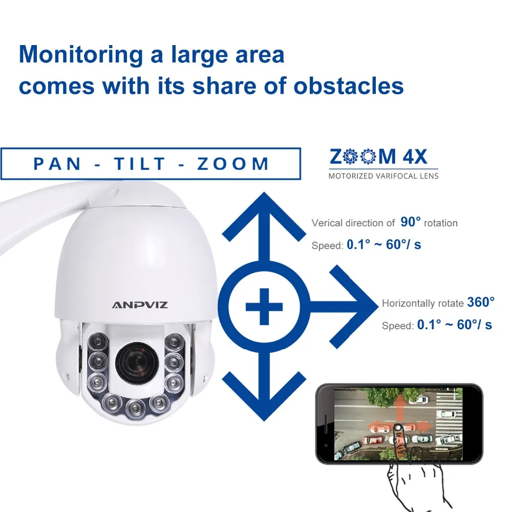 Anpviz Беспроводной Поворотная IP Камера 2MP/5MP 4X HD Масштабирование videcam WI-FI наблюдения веб-камера Открытый аварийная система видеонаблюдения