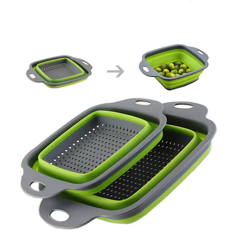 

2pcs/set Foldable Strainer Basket Collapsible Colander Sets Square Shape Fruit Vegetable Washing Drainer Kitchen Baskets
