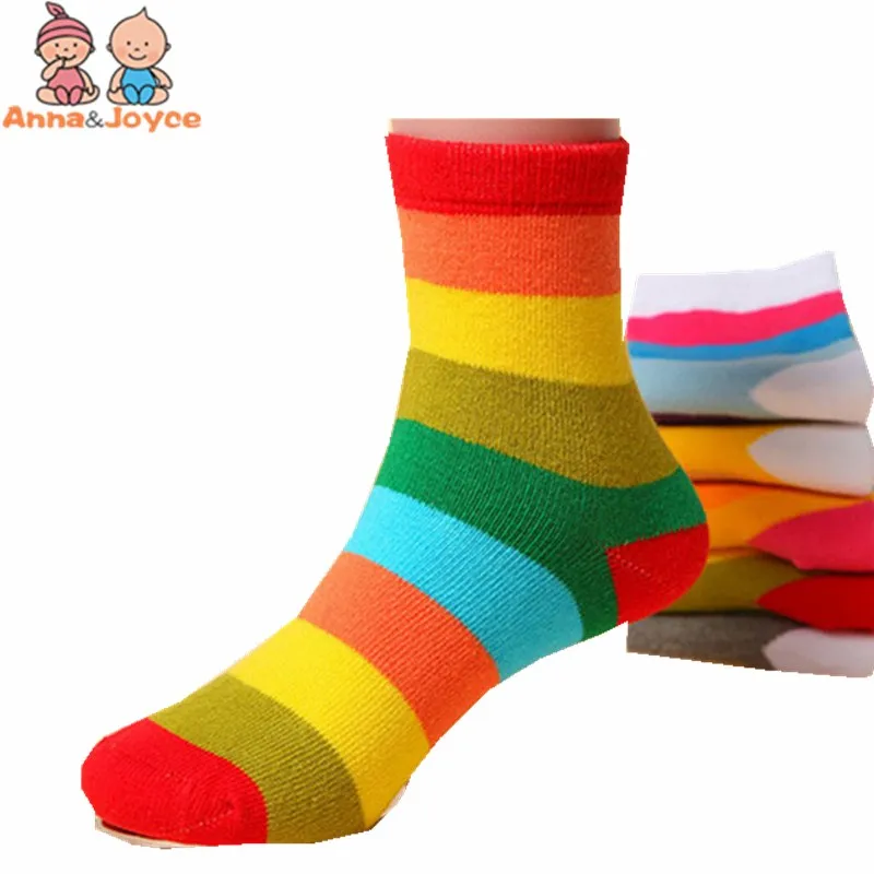 5 paia/lotto Per Bambini Calzini e Calzettoni per le Ragazze Dei Ragazzi di Assorbire Il Sudore Antibatterico Arcobaleno A Righe Breve Calzino Stile Britannico Vestito 1-12years