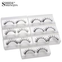 7 пар ресницы леди косметический блеск для губ, губной блеск с Черный Длинные ресницы натуральные накладные ресницы прозрачная полоса мягкая наращивания ресниц V14 стиль