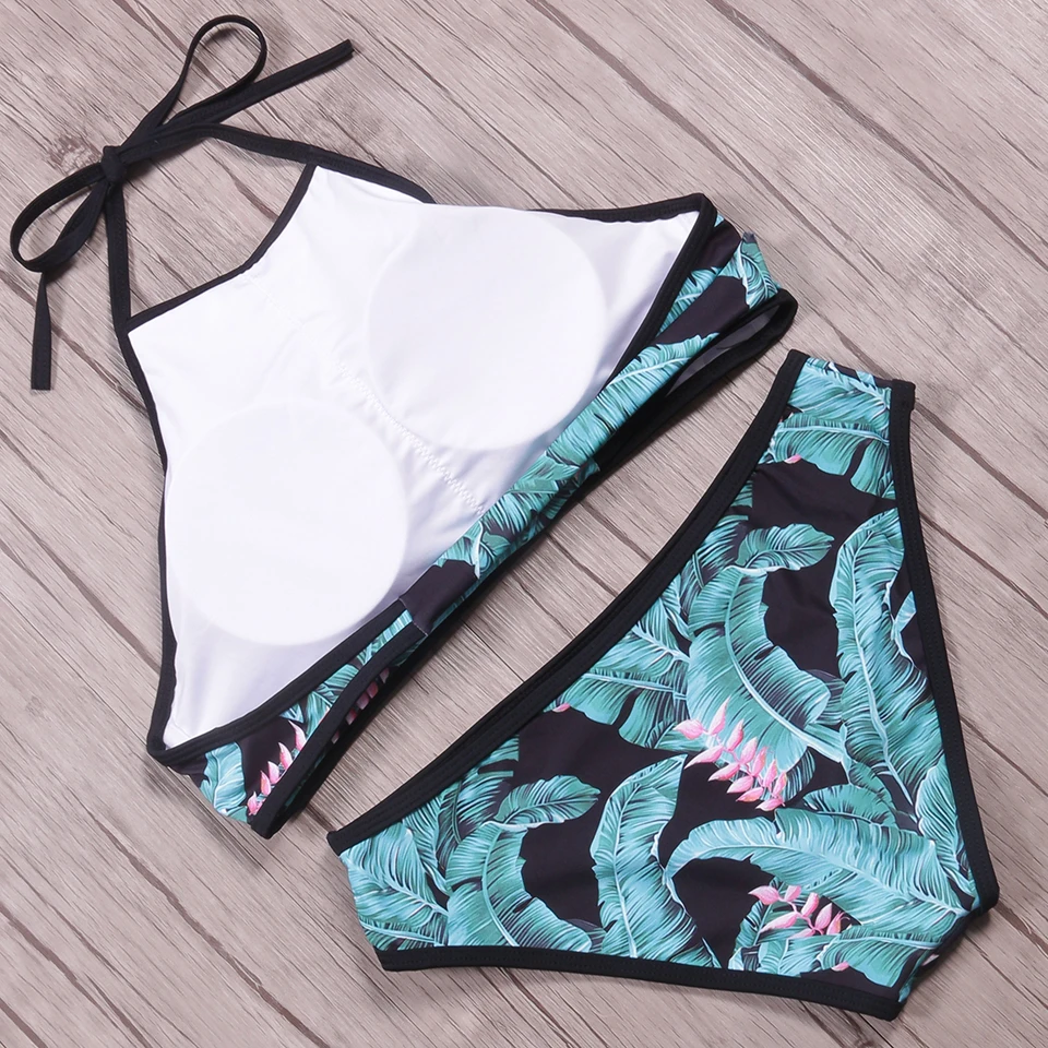 NAKIAEOI-Sexy-High-Neck-Bikini-2018-Swimwear-Women-Swimsuit-Print-Green-Halter-Top-Brazilian-Bikini-Set (1)