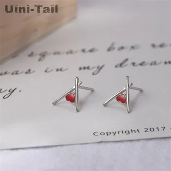 

Uini-Tail hot new 925 sterling silver sweet wild red heart-shaped earrings temperament Korean personality simple mini fresh