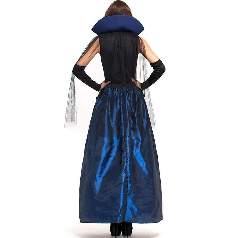 Cosplay halloween carnival party women Blue enchantress court dress Queen Earl dress Vampire suit sorcerer dress/hat adult