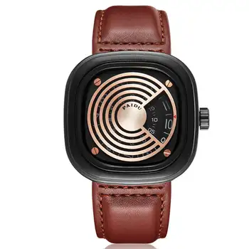 

PAIDU Creative Square Dial Turntable Watch Men Quartz Wristwatch High-tech Sense Leather Band Sports Watches For Male Clock