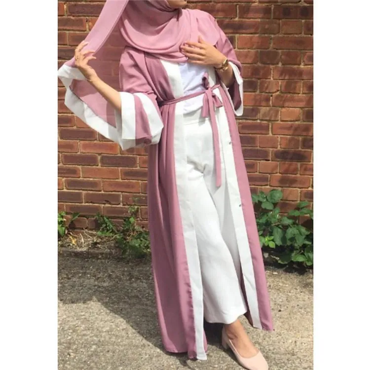 new Casual Muslim Abaya Striped Dress Scarf Cardigan Long Robes Kimono Ramadan Middle East Thobe Service Islamic Clothing
