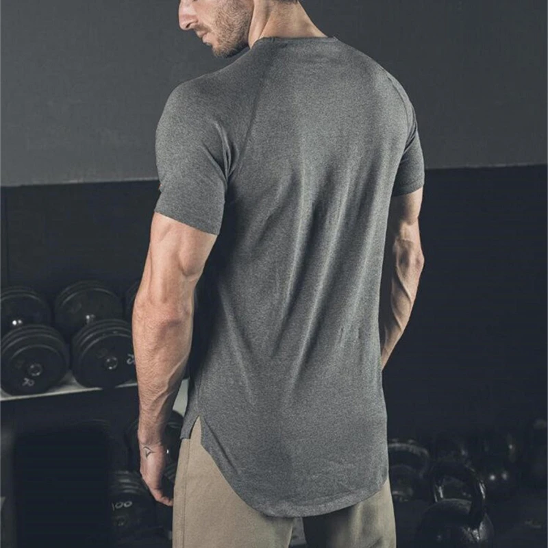 

Brand gyms clothing extend hip hop T-shirt Men fitness Extended Scallop Hem T shirt bodybuilding tshirts 2018 summer Tee shirt