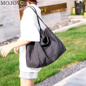 

Fashion Ladies Solid Color Shoulder Handbags Summer Beach Women Large Capacity Top-handle Bags Casual Canvas Shopping Totes