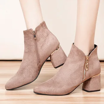 

Vogue Women Boots Nice Ankle Boots For Women Zipper Flock Pointed Toe Lady Winter Casual Shoes Boots Botas Mujer