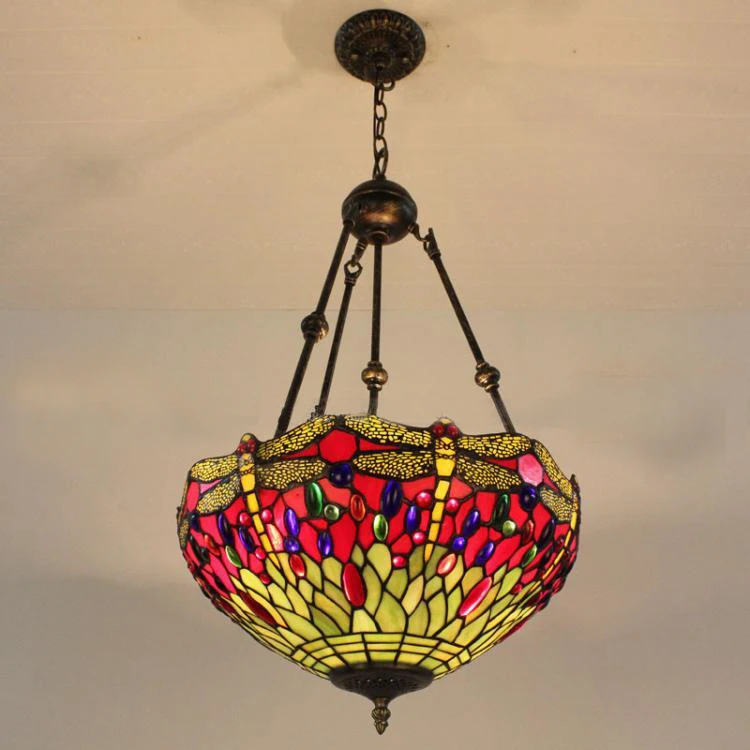 16 Inch Tiffany European Vintage Dragonfly Pattern Shade Pendant Light Living Room Bedroom Stained Glass Tiffany Lamparas Luste