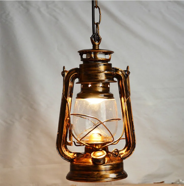250mm 160mm Vintage Nostalgic Lantern Kerosene Lamp Pendant Light American Countryside Retro Brief Vintage Nostalgi Lantern Kerosene Pendant Lights Lamp E27 Base Antique Cinnamon