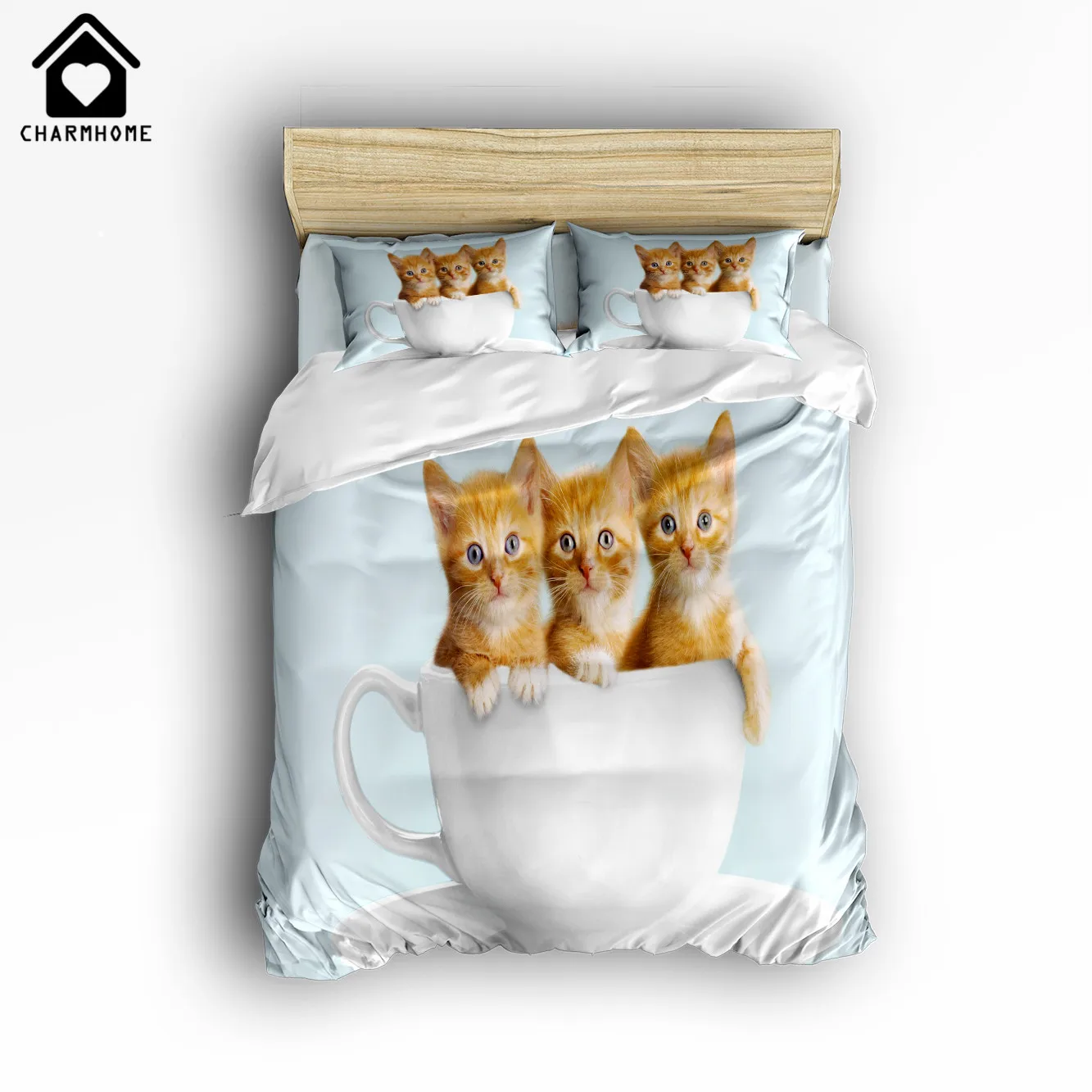 CHARMHOME Cute Cat Print Home Comforter 3d Pets Bedding Sets 4 Pcs