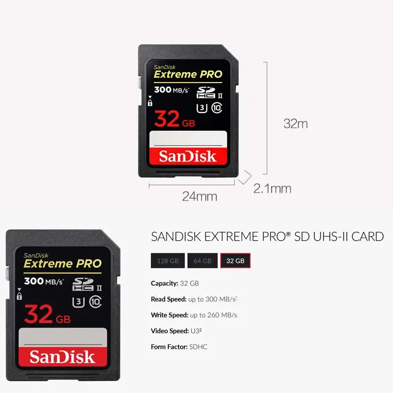 Sandisk Extreme Pro 32 ГБ SDHC UHS-2 U3 Class10 карта флэш-памяти скорость до 300 МБ/с./с. карта SDXPK для sony Nikon Canon DSLR камера