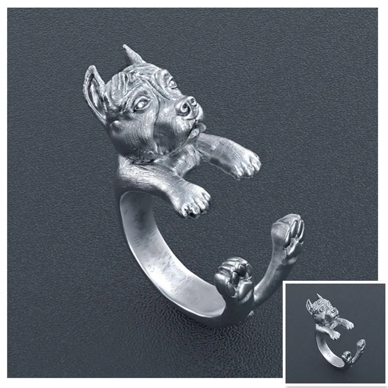 

Drop Shipping Retro punk America Pit Bull Terrier Ring free size hippie animal pit bull dog Ring jewelry for pet lovers