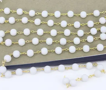 

5Meter 8mm White Style Beaded Chain,Wire Wrapped Beaded Chain for jewelry making