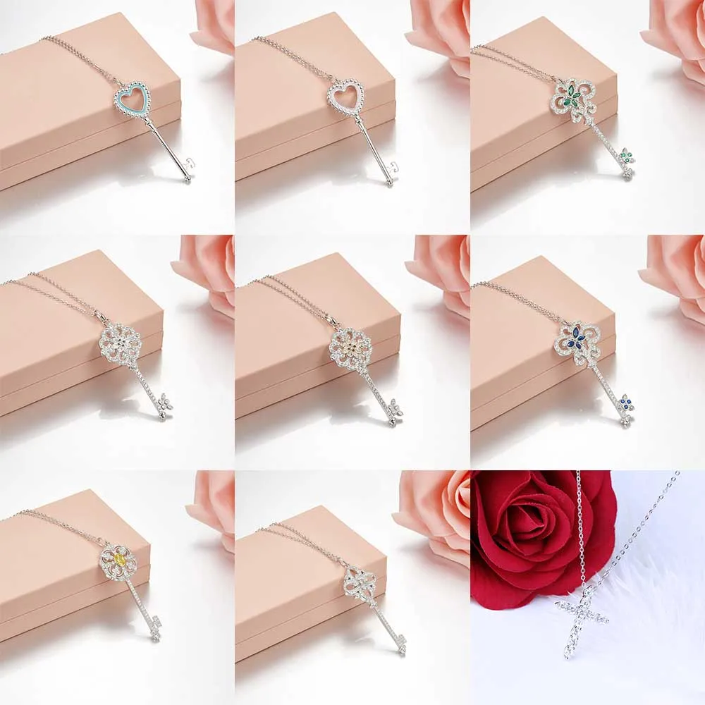 

Tiff 100% 925 Sterling Silver Key Pendant Love Pendants Fashion Trends Necklaces Lock Pendant Girls Key Jewelry Gifts