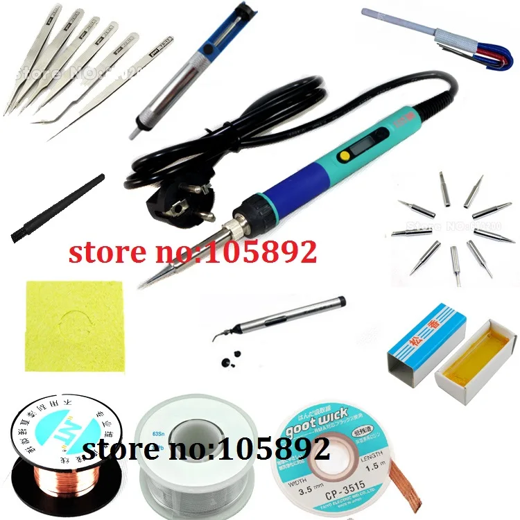 

EU Digital LCD Adjustable Electric soldering iron or 936 Soldering station kit set Welding repair kit SET Tweezers/Solder tip/