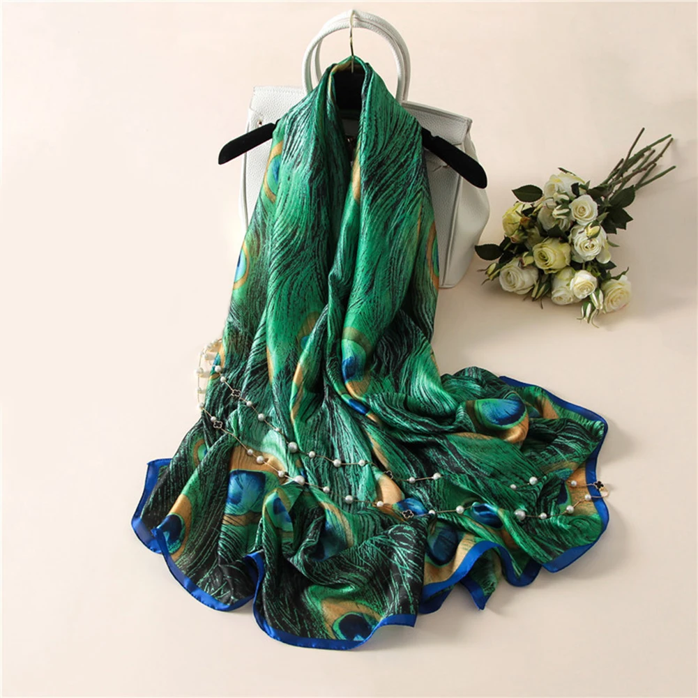 Новые винтажные шикарные модное перо павлина шарфы для женщин шелковый шарф пляжная шаль для путешествий