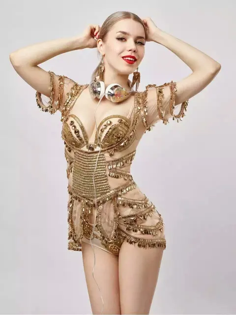 Aliexpress.com : Buy Gold Sexy Perspective Bodysuit Dance