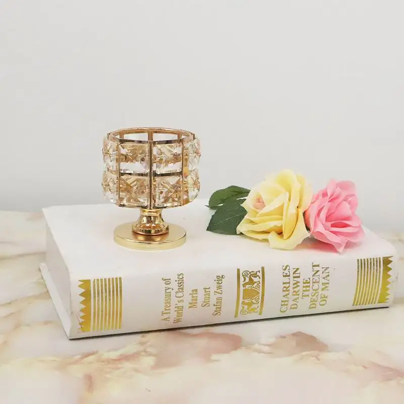 PEANDIM Small Crystal Candle Holder Gold Cute Tea Light Holder Wedding Decoration Table Centerpieces Candlestick For Party Home