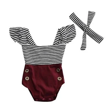 

New Fashion Newborn Kids Baby Infant Girl Cotton Romper Off Shoulder Striped Jumpsuit Clothes Outfit Set