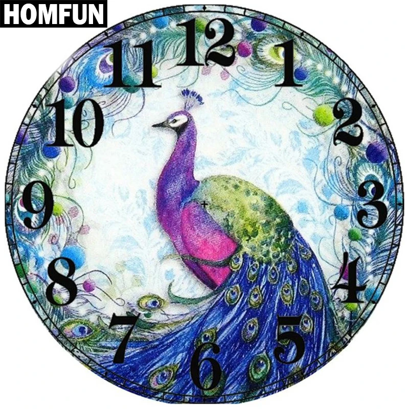 HOMFUN Diamond Painting Full Square/Round &quotPeacock clock&quot Pattern Embroidery Cross Stitch 5D Rhinestone A01026 | Дом и сад