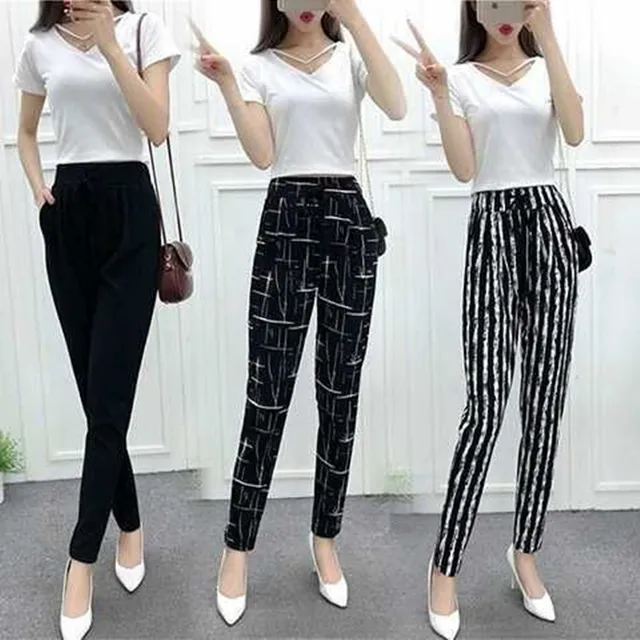 Aselnn 2018 Spring Summer Women Thin Pants Casual Drawstring Striped Printed Harem Pants Slacks For Women Trousers Female 1