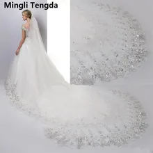 4 м свадебная фата Длинные Белые Свадебные Кружева блестки фату для невесты с расческой собор Свадебные аксессуары Mingli Tengda