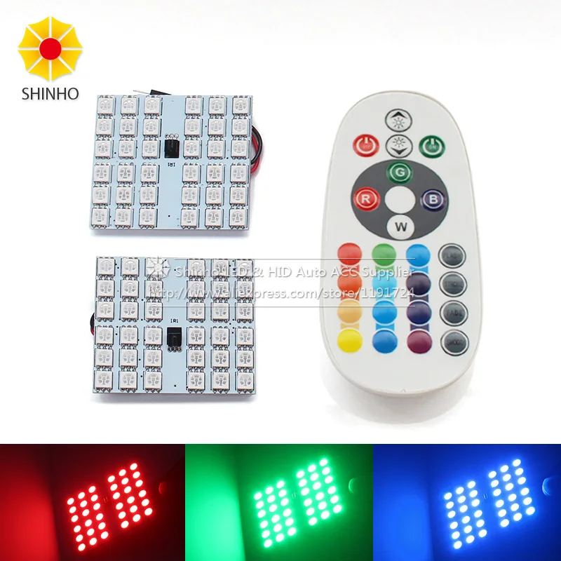 

2PCSx 12Colors RGB 5050 36SMD LED Panel Light For Car Interior Map Dome Door Trunk Light+ 24keys Remote Controller