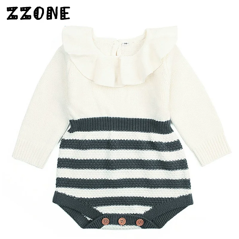 

6M-24M Baby Girl Winter Clothes Kids Striped Long Sleeve Jumpsuit Newborn Flower O-Neck Knit Elastic Pullover Sweater,DC346