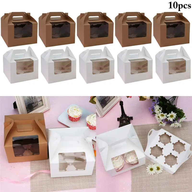 10PCS Large Capacity Solid Color Cupcake Box Creative Multipurpose Paper Cake Box Candy Biscuit Bags Party Gift For Guests Kids - Цвет: B