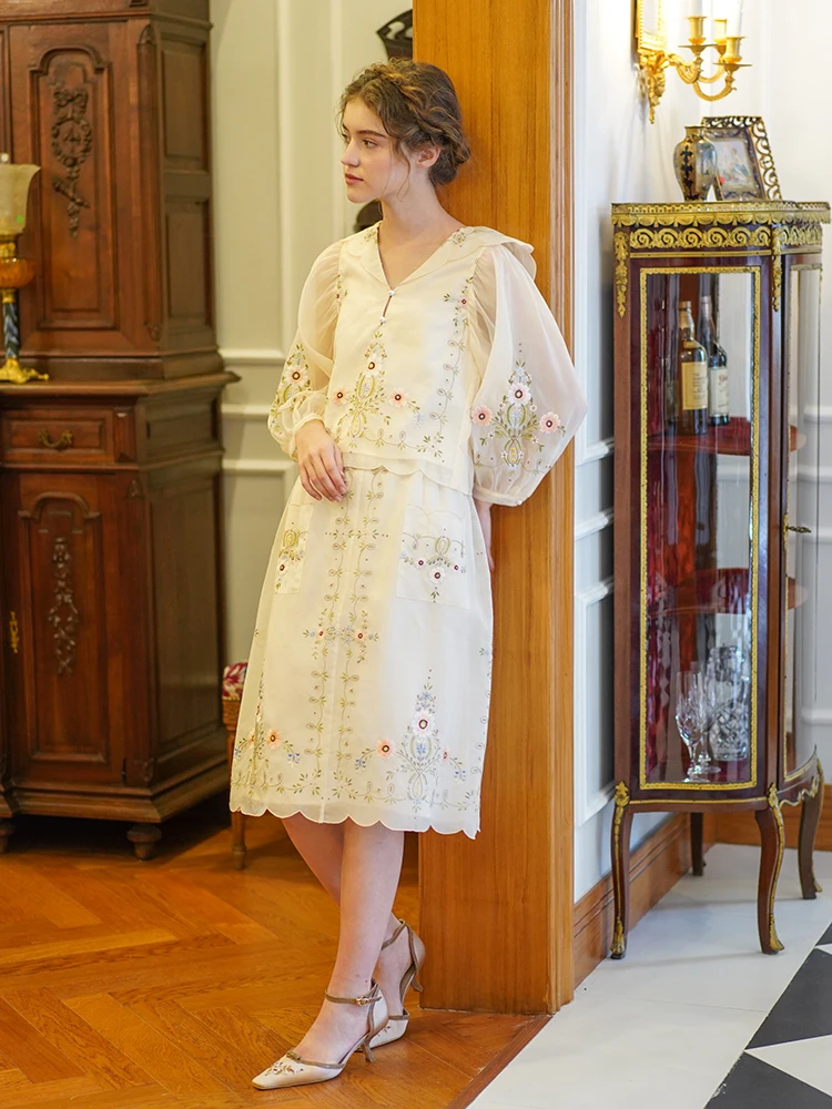 

Summer Autumn Women Vintage Elegant Mori Girls Ladies Retro Limited Edition Antique Exquisite Handmade Embroidery Short Skirt