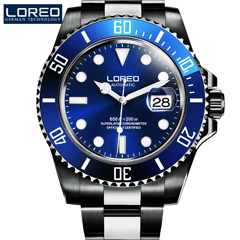 

LOREO Germany Watches Men Automatic Self-Wind Luminous Waterproof 200M Archetype Of Diver'S Watch Relogio Masculino PO05