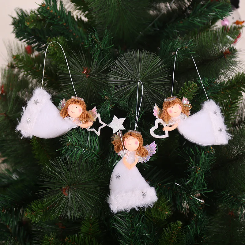 

3pcs White Angel Girl Wing Doll Xmas Gift Christmas Tree Decoration Hanging Pendant Christmas Party Decoration for Home 2020