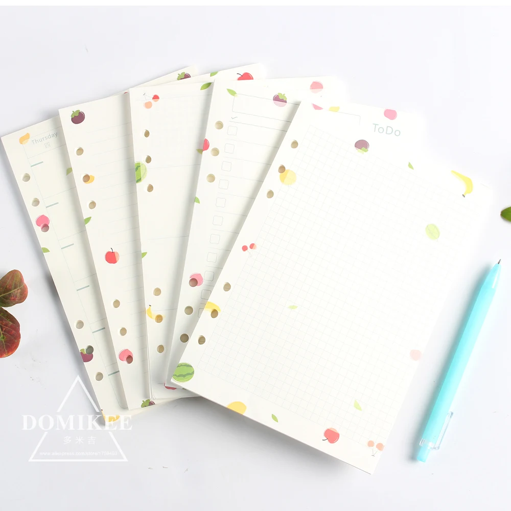 2017 New cartoon cute 6 holes filler papers core/replacement inner papers for spiral notebook: monthly weekly planner,list,grid