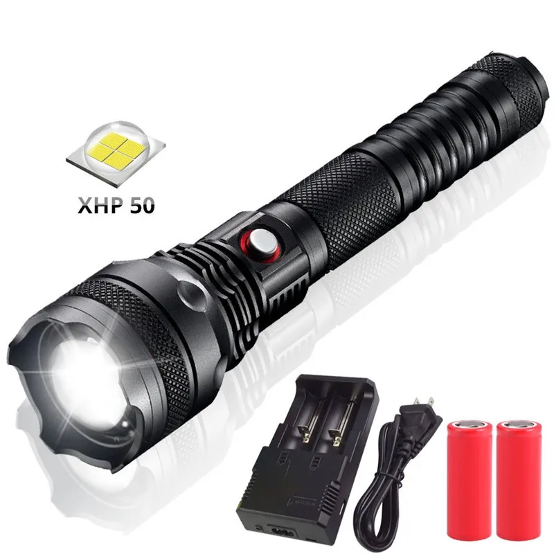 

Waterproof XHP50 LED Tactical Flashlight Torch 20000 Lumens as Car Headlight 800 Meters Lantern With 26650 Battery for Outdoors