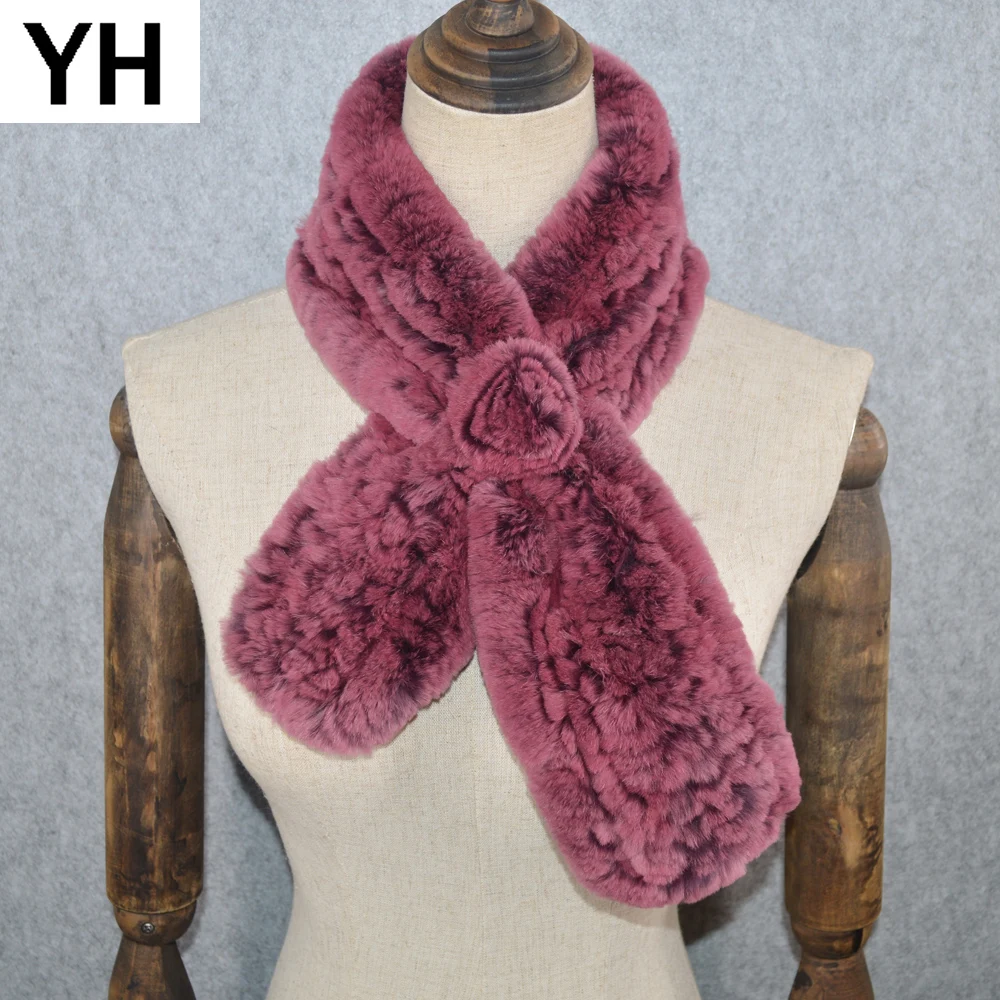 

2019 Lovely Real Natural Rex Rabbit Fur Scarf Women Rabbit Fur Ring Scarfs Real Knitted Genuine Rex Rabbit Fur Shawl Scarves