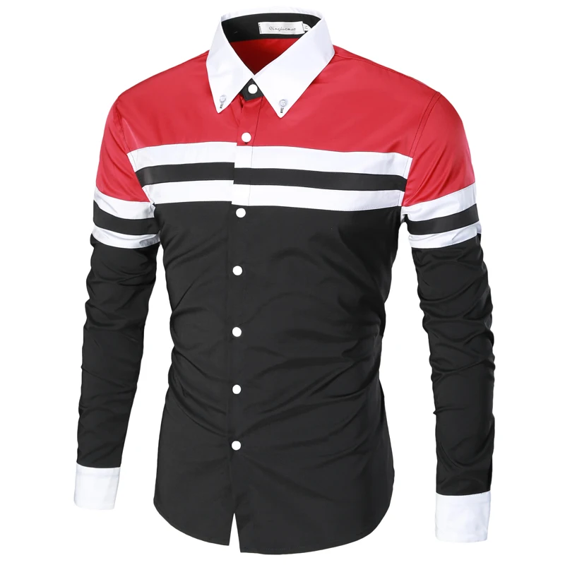 High Quality Men Shirt 2018 Fashion Brand Men'S Patchwork Wild Long Sleeved Shirt Male Camisa