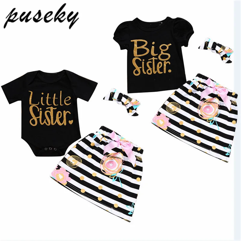 

Puseky Cute Baby Girl Little Sister Romper Dress Kid Big Sister T Shirt Dresses Outfits Girls Sisters Family Matching Outfits