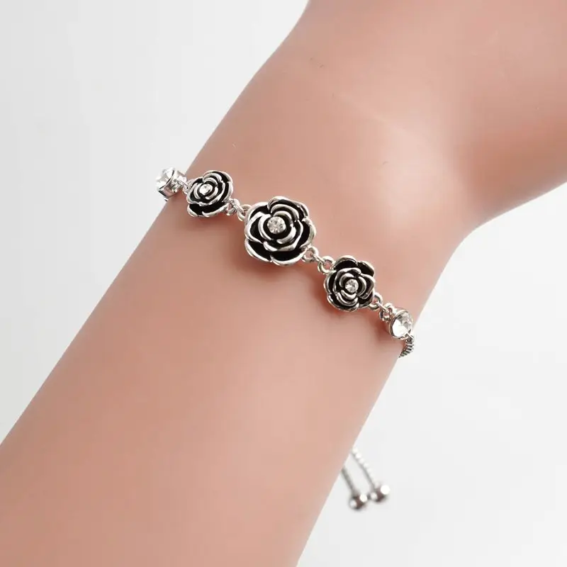 

Stainless Steel Link Chain Bracelets Bangles CZ Crystal Adjustable Heart Charm Wristband Female Fashion Jewelry Wholesale