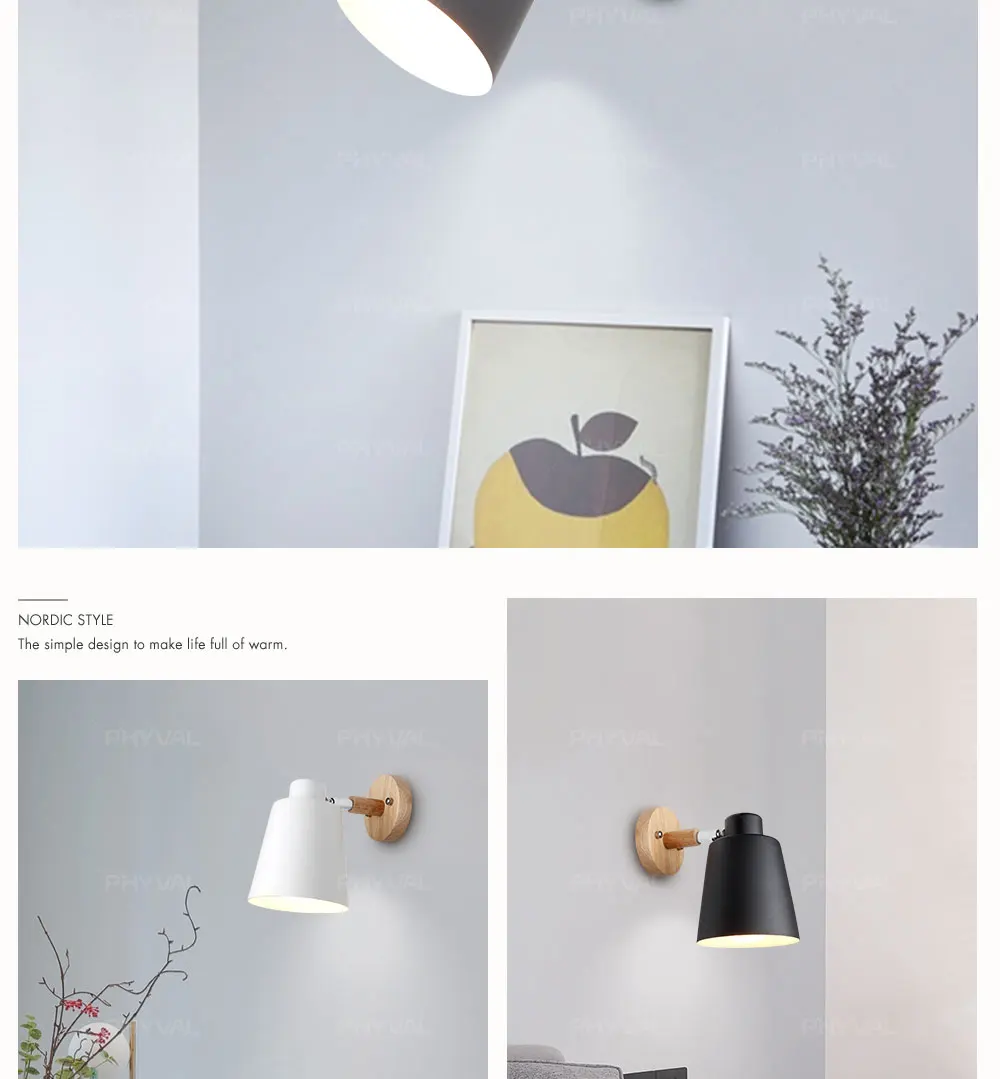 Деревянный настенный светильник s, прикроватный настенный светильник, настенный светильник, современный настенный светильник для спальни, скандинавский макарун, 6 цветов, рулевая головка E27, 85-285 в